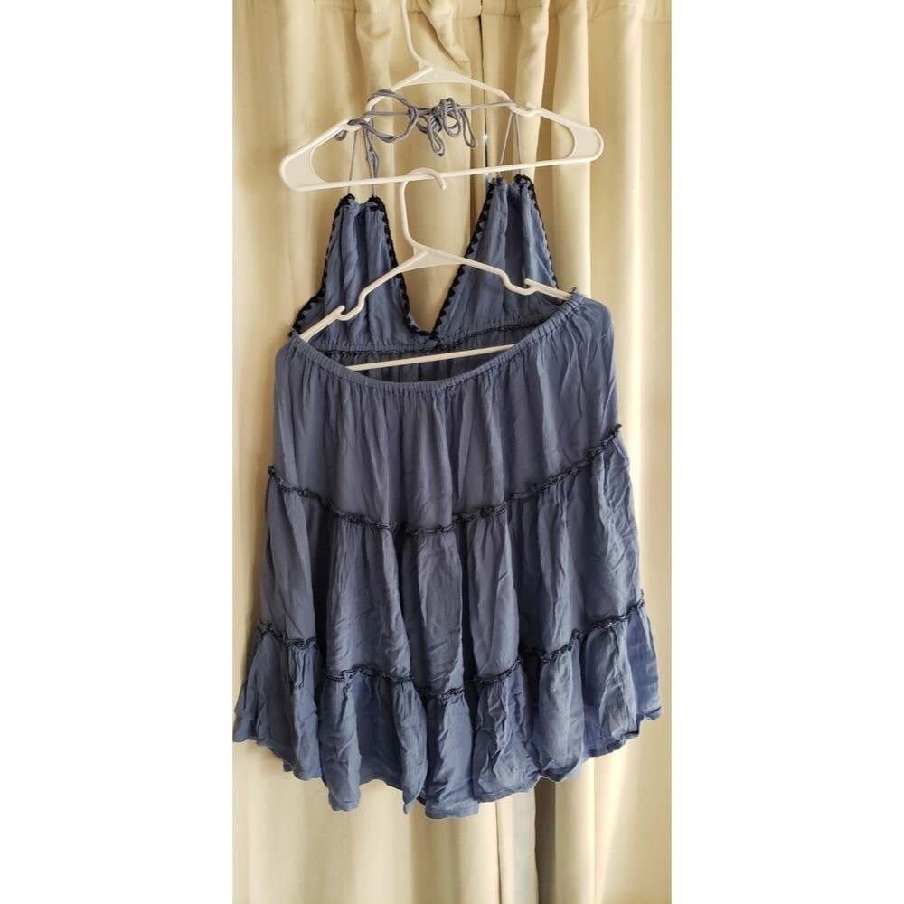 Exist Women's XL Blue Tiered Tunic Dress Boho Flowy Sleeveless Tie Back Rayon - Picture 4 of 5